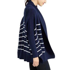 Athleta Peaceful Stripe Long Sleeve Open Wrap Cardigan Sweater in Navy | XS